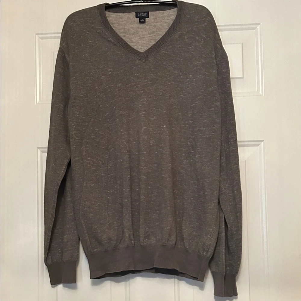 J. Crew Men's V-Neck Cotton Sweater L Marled Gray Preppy Career Casual Golf